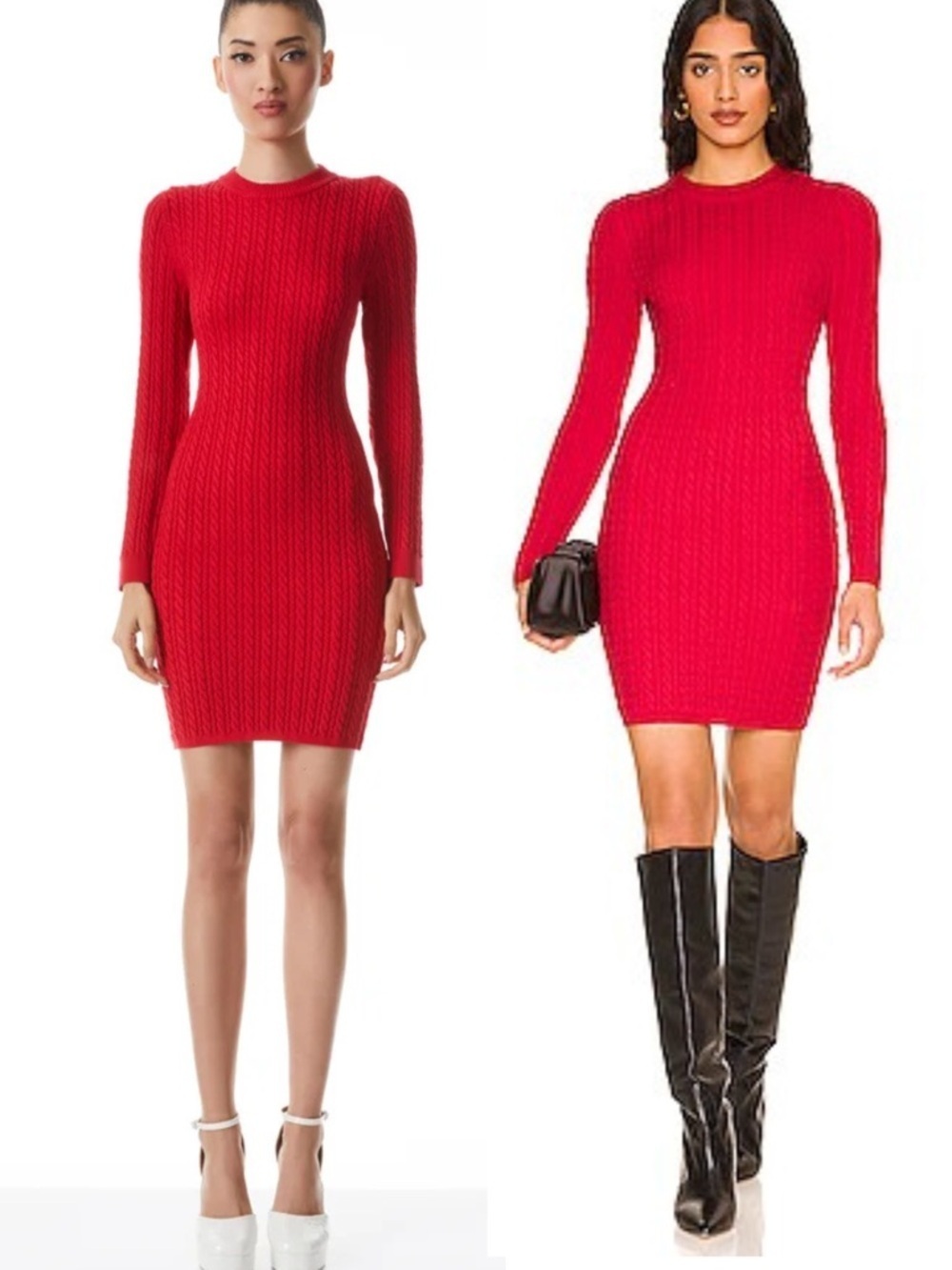 Alice + Olivia Yuna Cable Knit Mini Dress Bright Poppy Long Sleeve